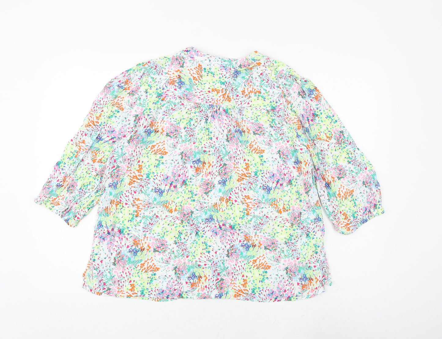 Marks and Spencer Womens Multicoloured Floral Viscose Basic Button-Up Size 12 Round Neck