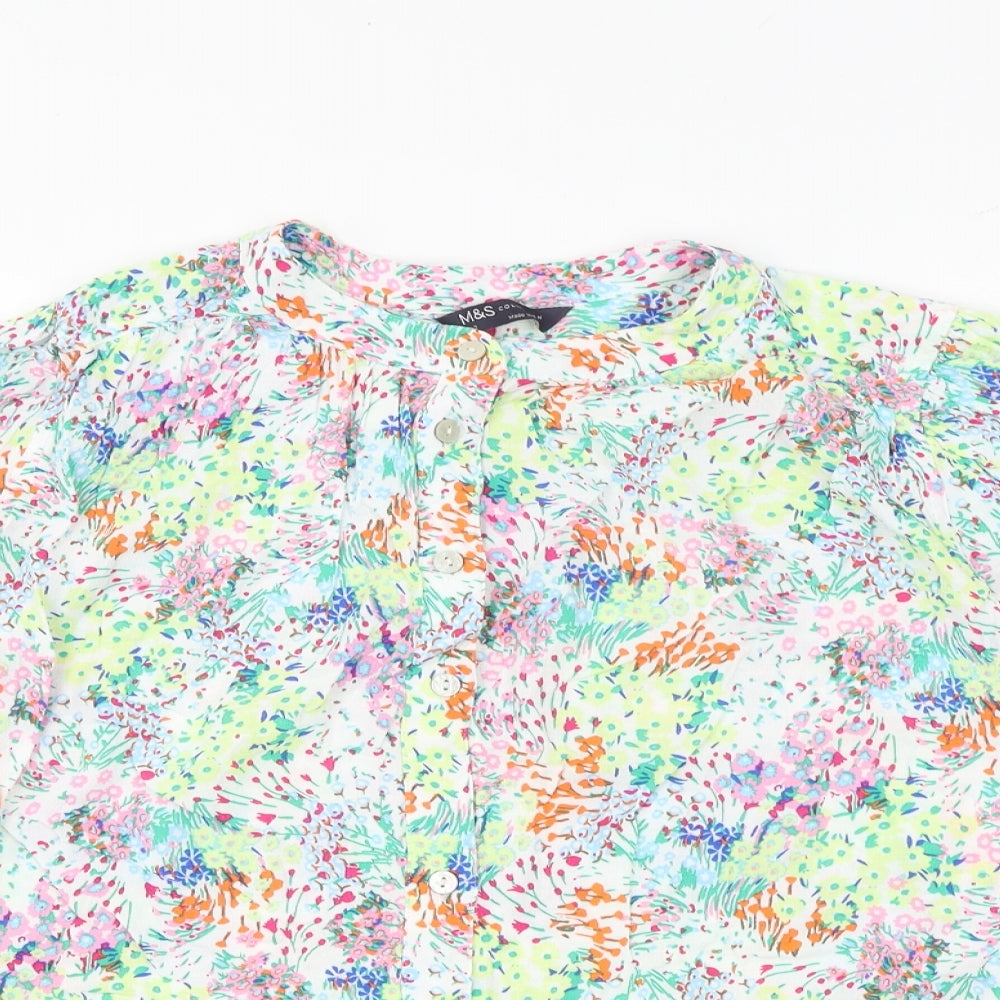 Marks and Spencer Womens Multicoloured Floral Viscose Basic Button-Up Size 12 Round Neck