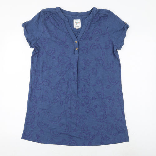 MANTARAY PRODUCTS Womens Blue Geometric 100% Cotton Tunic T-Shirt Size 12 V-Neck - Bird Print