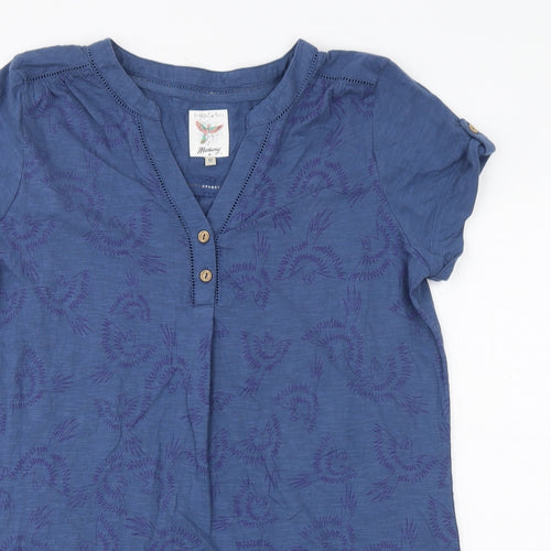 MANTARAY PRODUCTS Womens Blue Geometric 100% Cotton Tunic T-Shirt Size 12 V-Neck - Bird Print