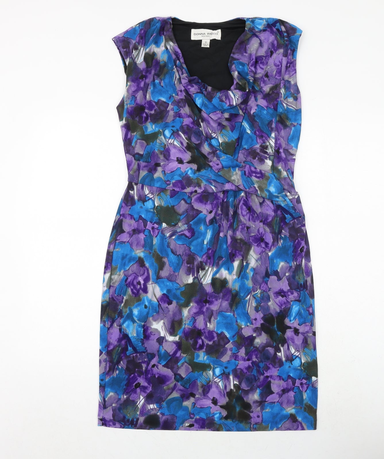 Donna Ricco Womens Multicoloured Geometric Polyester Shift Size 10 Cowl Neck Pullover