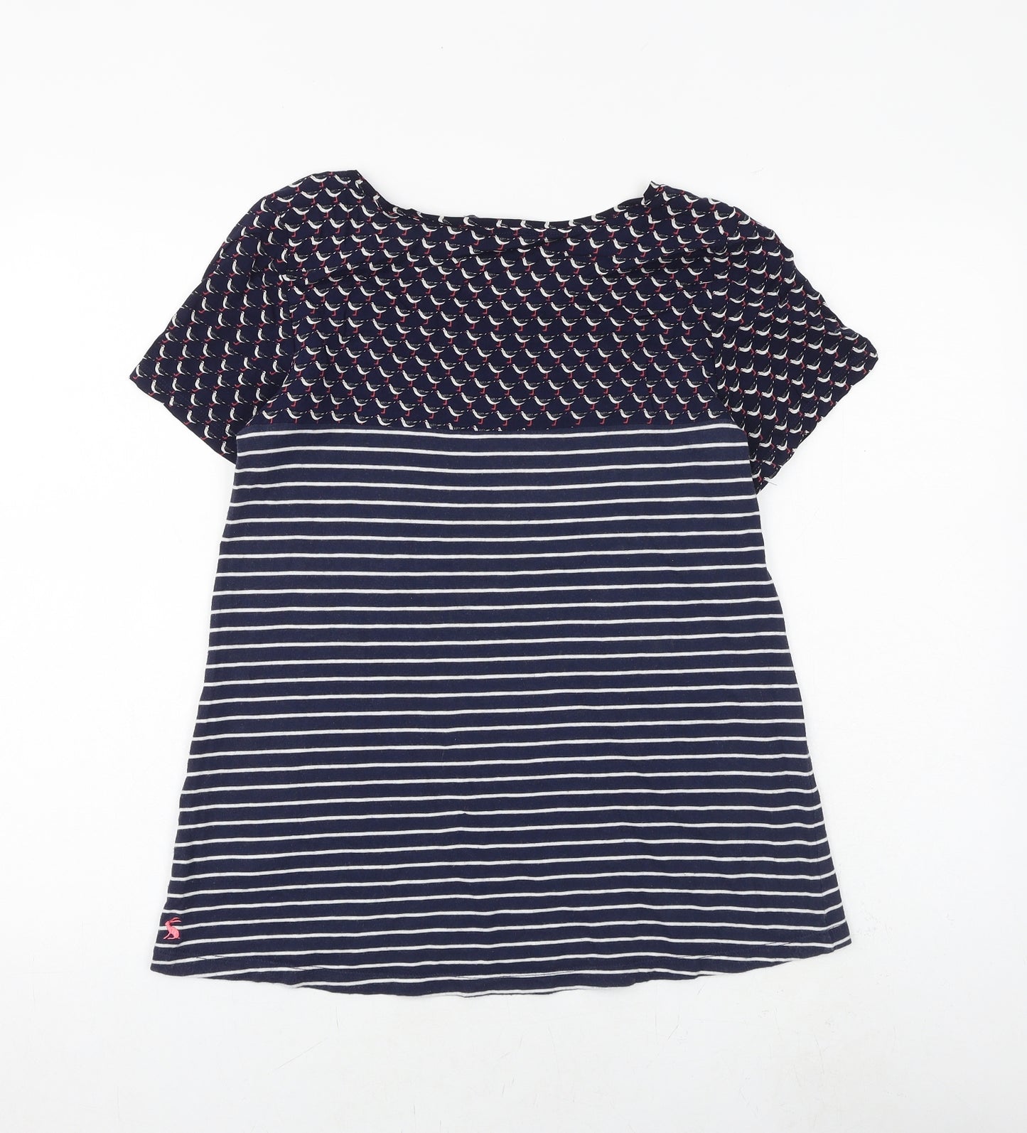 Joules Womens Blue Striped Viscose Basic T-Shirt Size 10 Boat Neck