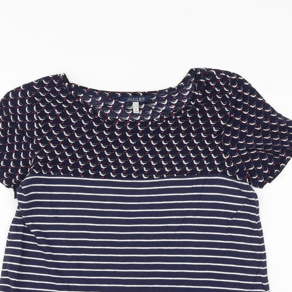 Joules Womens Blue Striped Viscose Basic T-Shirt Size 10 Boat Neck