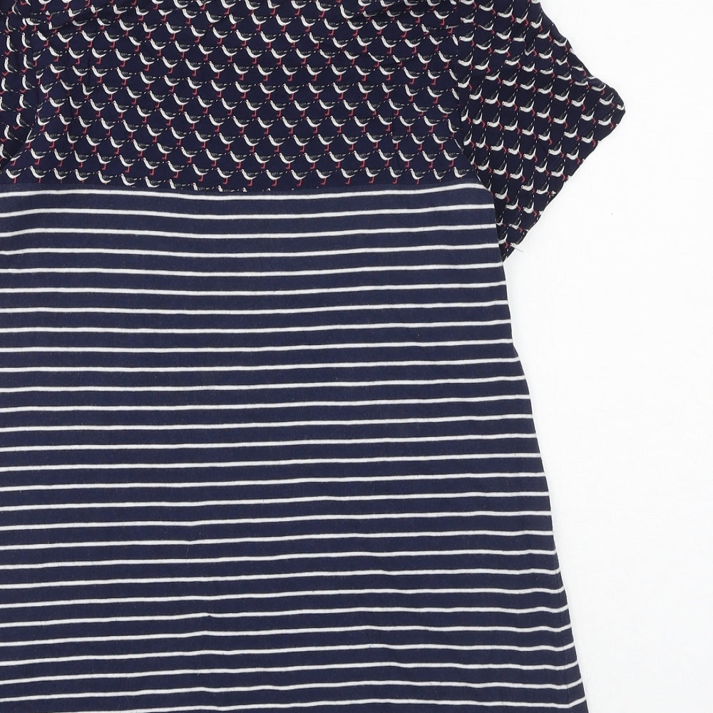 Joules Womens Blue Striped Viscose Basic T-Shirt Size 10 Boat Neck