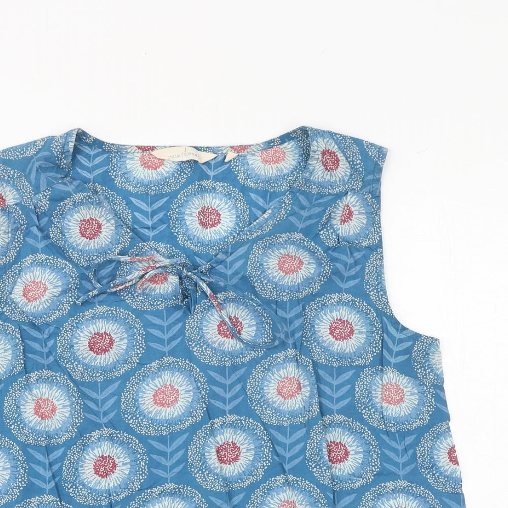 Seasalt Womens Blue Geometric 100% Cotton Basic Blouse Size 12 V-Neck