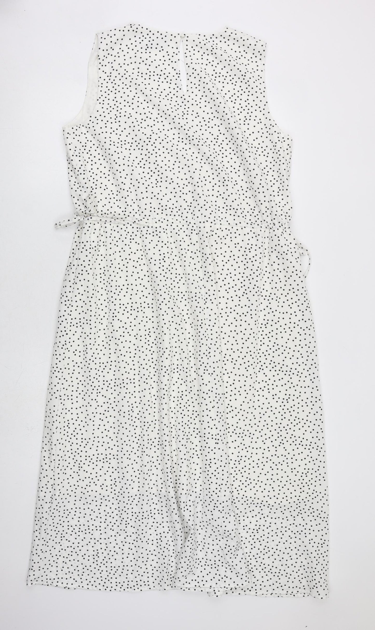 In the Style Womens White Polka Dot Polyester A-Line Size 14 V-Neck Tie