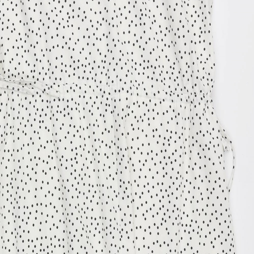 In the Style Womens White Polka Dot Polyester A-Line Size 14 V-Neck Tie