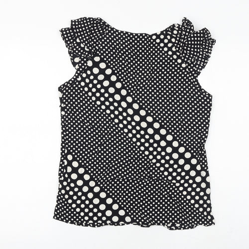 KEW Womens Black Polka Dot Viscose Basic Blouse Size 10 Boat Neck