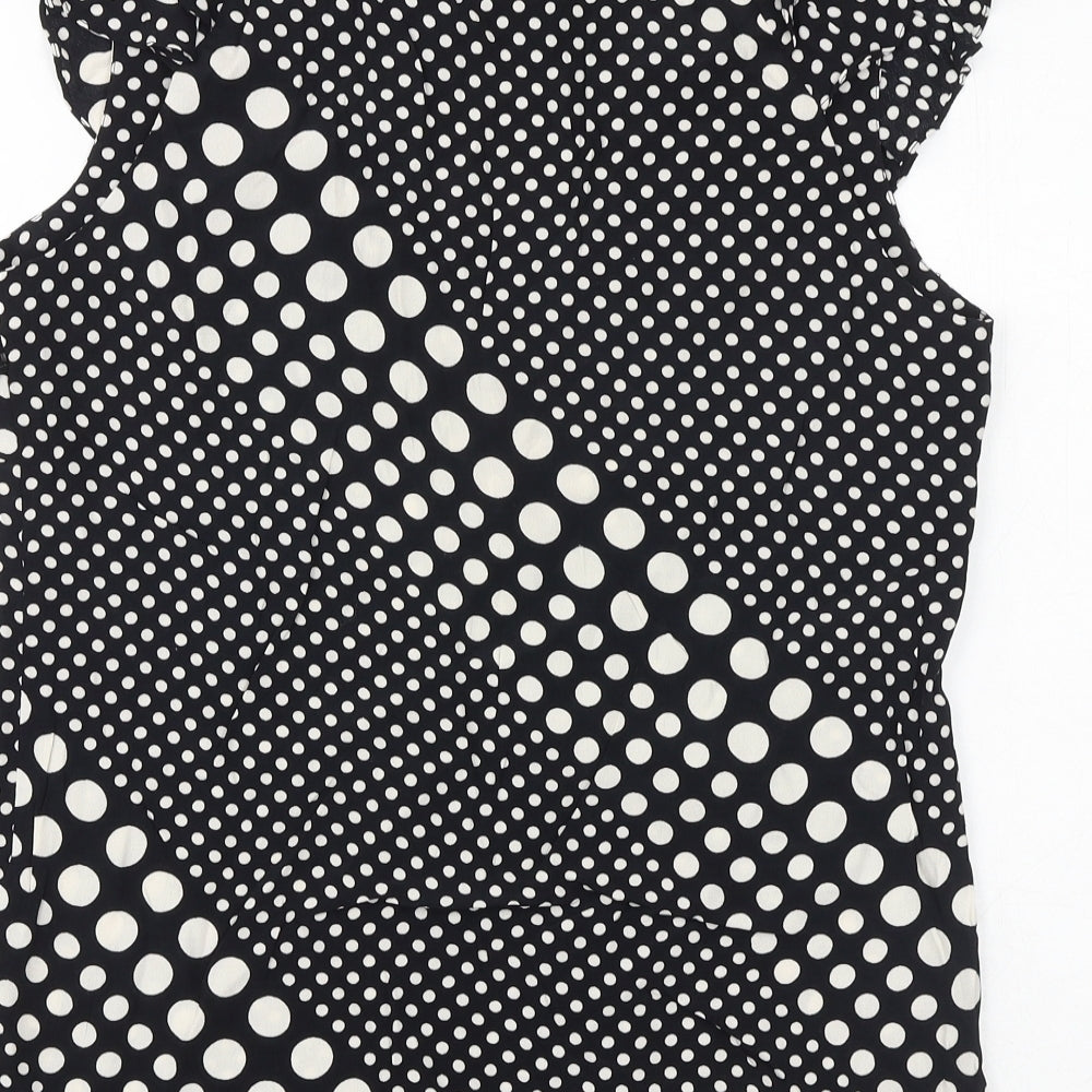 KEW Womens Black Polka Dot Viscose Basic Blouse Size 10 Boat Neck