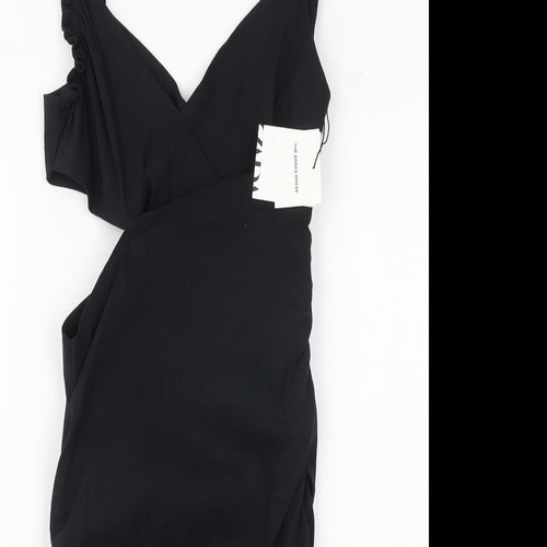 Zara Womens Black Polyester Slip Dress Size S V-Neck Zip