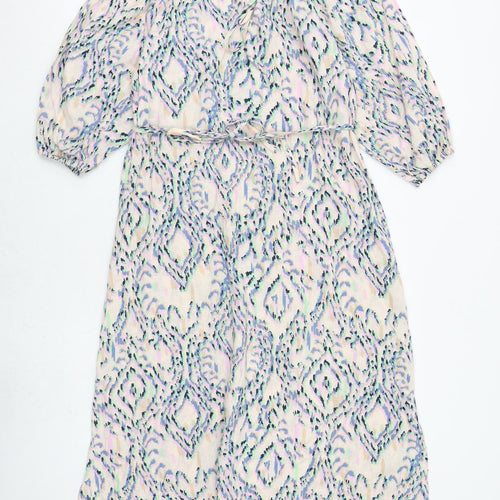 Marks and Spencer Womens Multicoloured Geometric Flax Maxi Size 6 Round Neck Tie
