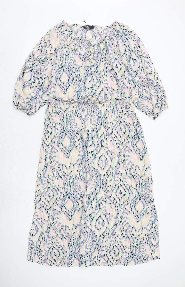 Marks and Spencer Womens Multicoloured Geometric Flax Maxi Size 6 Round Neck Tie