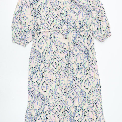 Marks and Spencer Womens Multicoloured Geometric Flax Maxi Size 6 Round Neck Tie