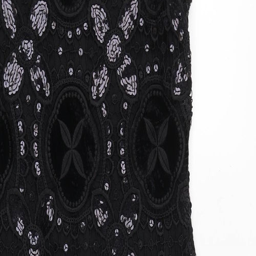 Damsel in a Dress Womens Black Geometric Polyester Shift Size 12 Boat Neck Zip