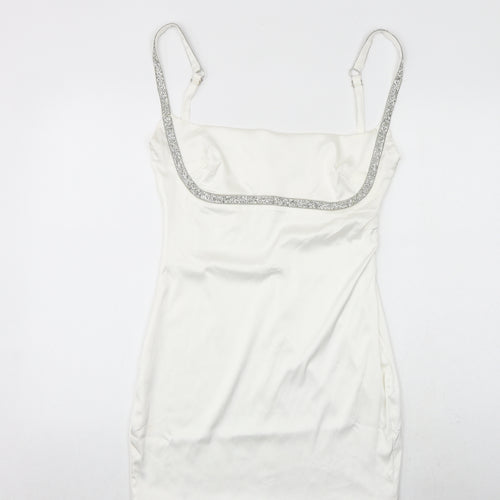 Oh Polly Womens White Polyester Mini Size 14 Square Neck Zip