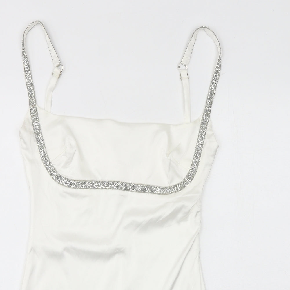 Oh Polly Womens White Polyester Mini Size 14 Square Neck Zip