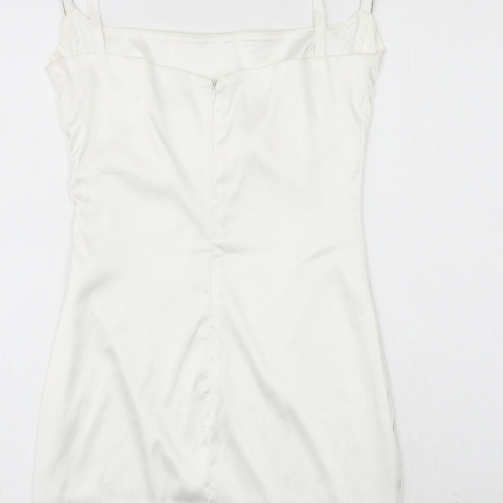 Oh Polly Womens White Polyester Mini Size 14 Square Neck Zip