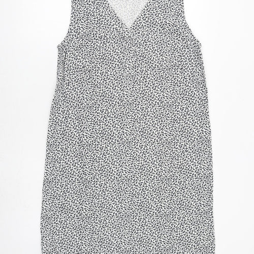 Marks and Spencer Womens White Floral Flax A-Line Size 12 V-Neck Pullover