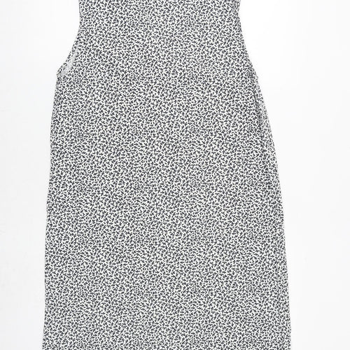 Marks and Spencer Womens White Floral Flax A-Line Size 12 V-Neck Pullover