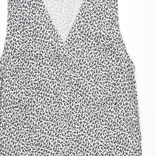 Marks and Spencer Womens White Floral Flax A-Line Size 12 V-Neck Pullover