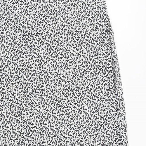Marks and Spencer Womens White Floral Flax A-Line Size 12 V-Neck Pullover