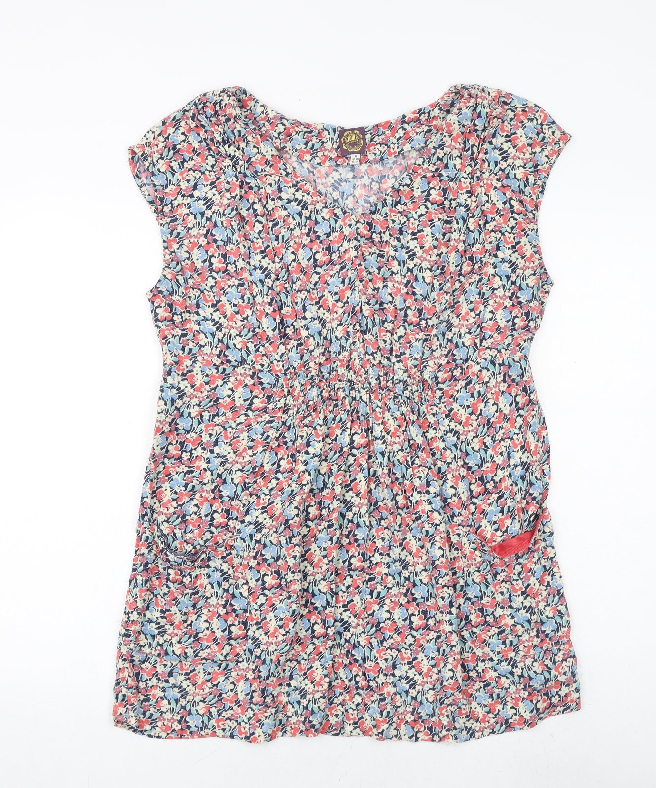 Joules Womens Multicoloured Floral Viscose Basic T-Shirt Size 18 Round Neck