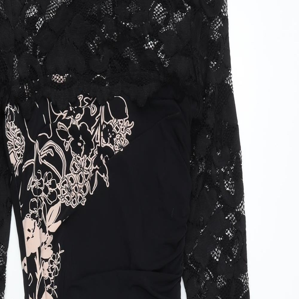 Phase Eight Womens Black Floral Polyester Bodycon Size 8 Boat Neck Zip