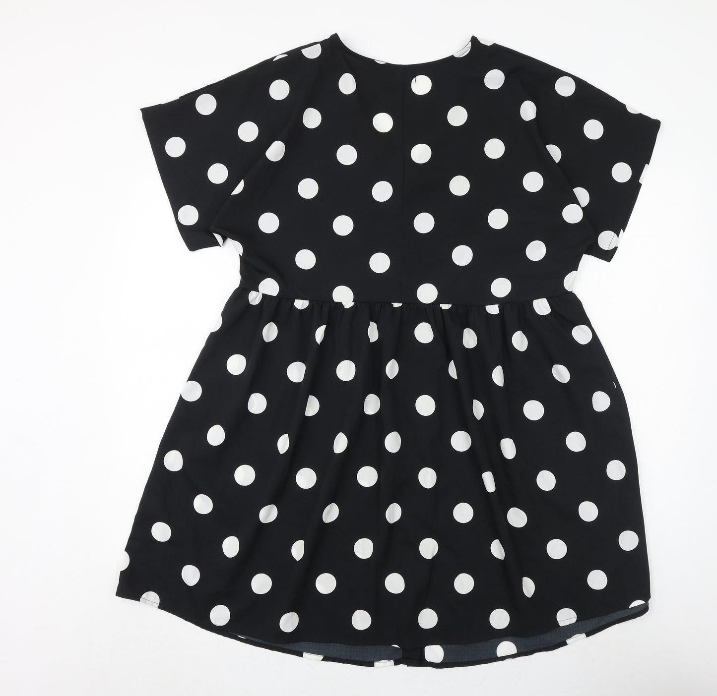 Boohoo Womens Black Polka Dot Polyester Trapeze & Swing Size 14 V-Neck Button