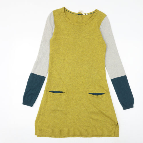 White Stuff Womens Multicoloured Colourblock Acrylic Jumper Dress Size 10 Round Neck Button