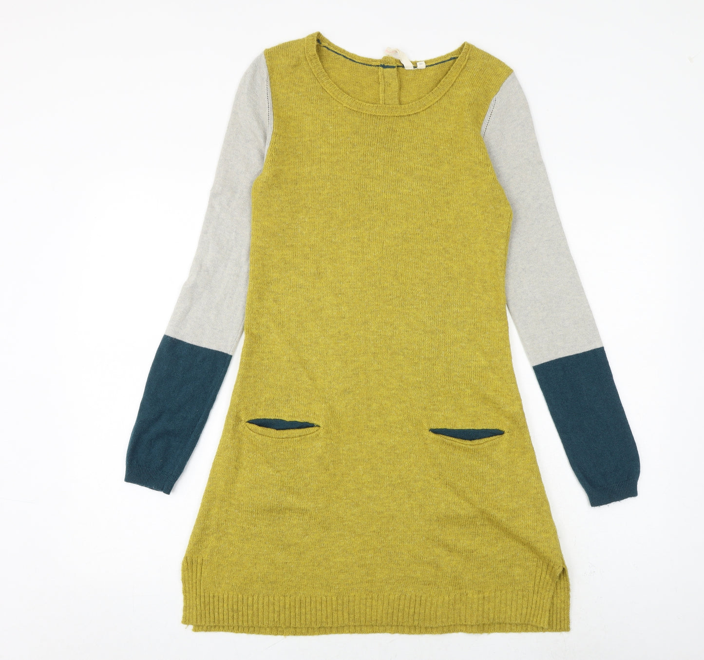White Stuff Womens Multicoloured Colourblock Acrylic Jumper Dress Size 10 Round Neck Button