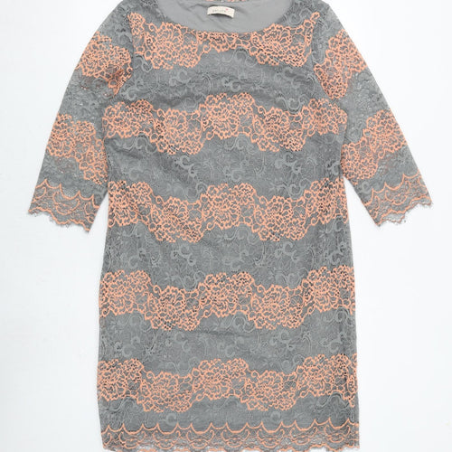 Per Una Womens Grey Geometric Polyester A-Line Size 14 Round Neck Pullover