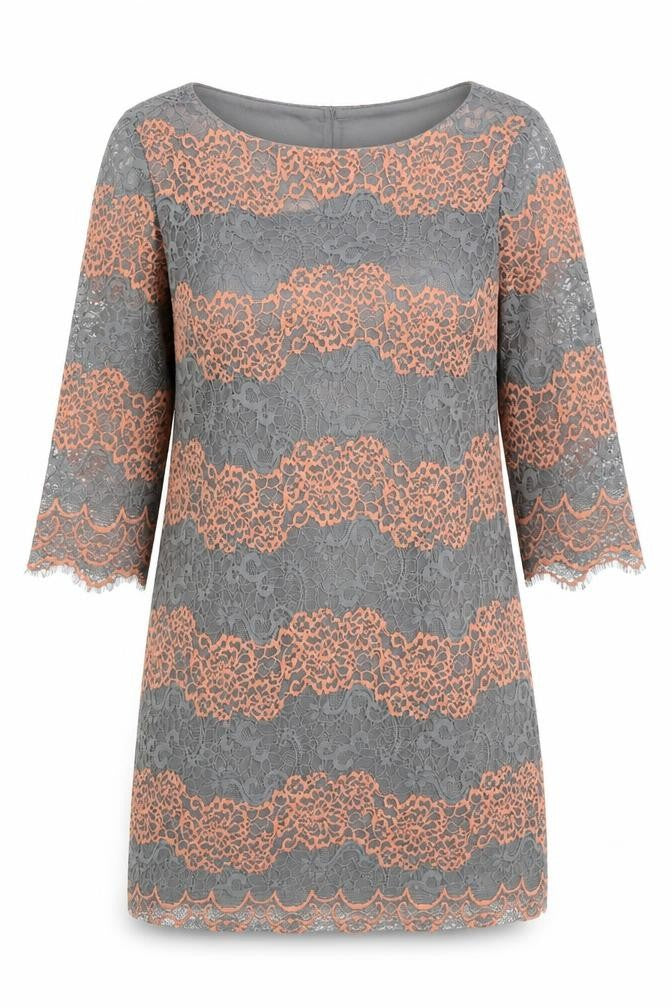 Front view of Per Una women’s grey geometric polyester a-line, size UK 14, round neck pullover