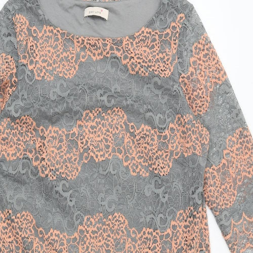 Per Una Womens Grey Geometric Polyester A-Line Size 14 Round Neck Pullover