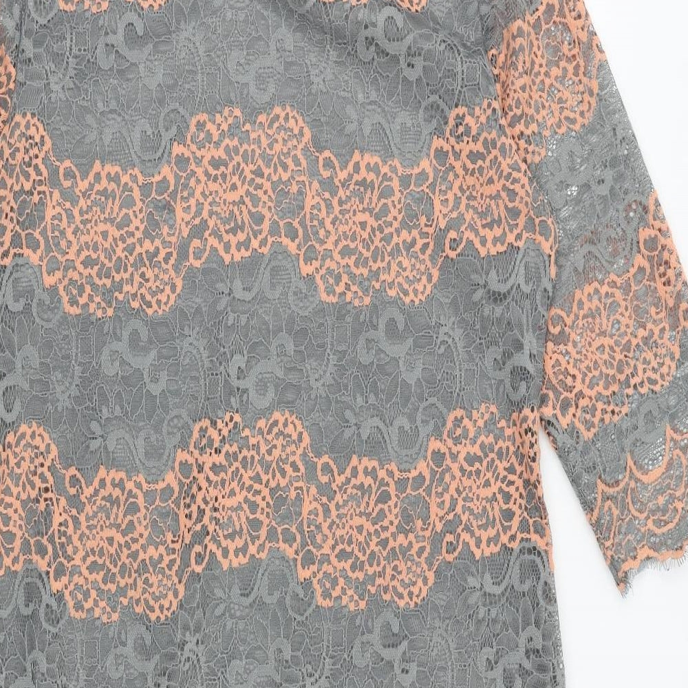 Per Una Womens Grey Geometric Polyester A-Line Size 14 Round Neck Pullover