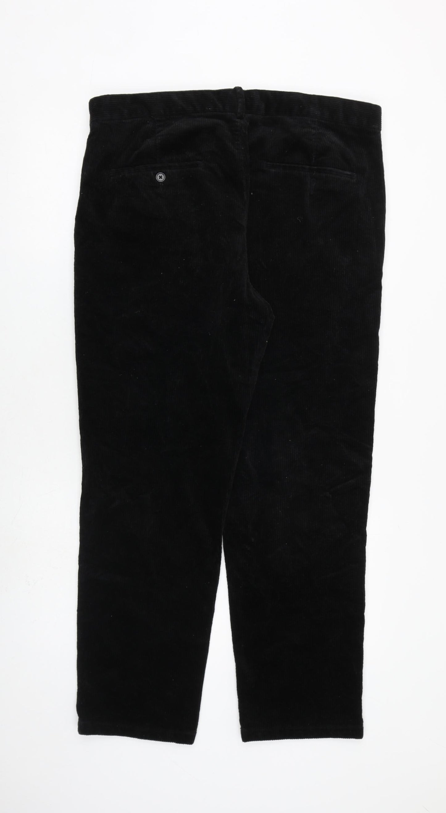 H&M Mens Black Cotton Trousers Size 36 in L29 in Regular Zip