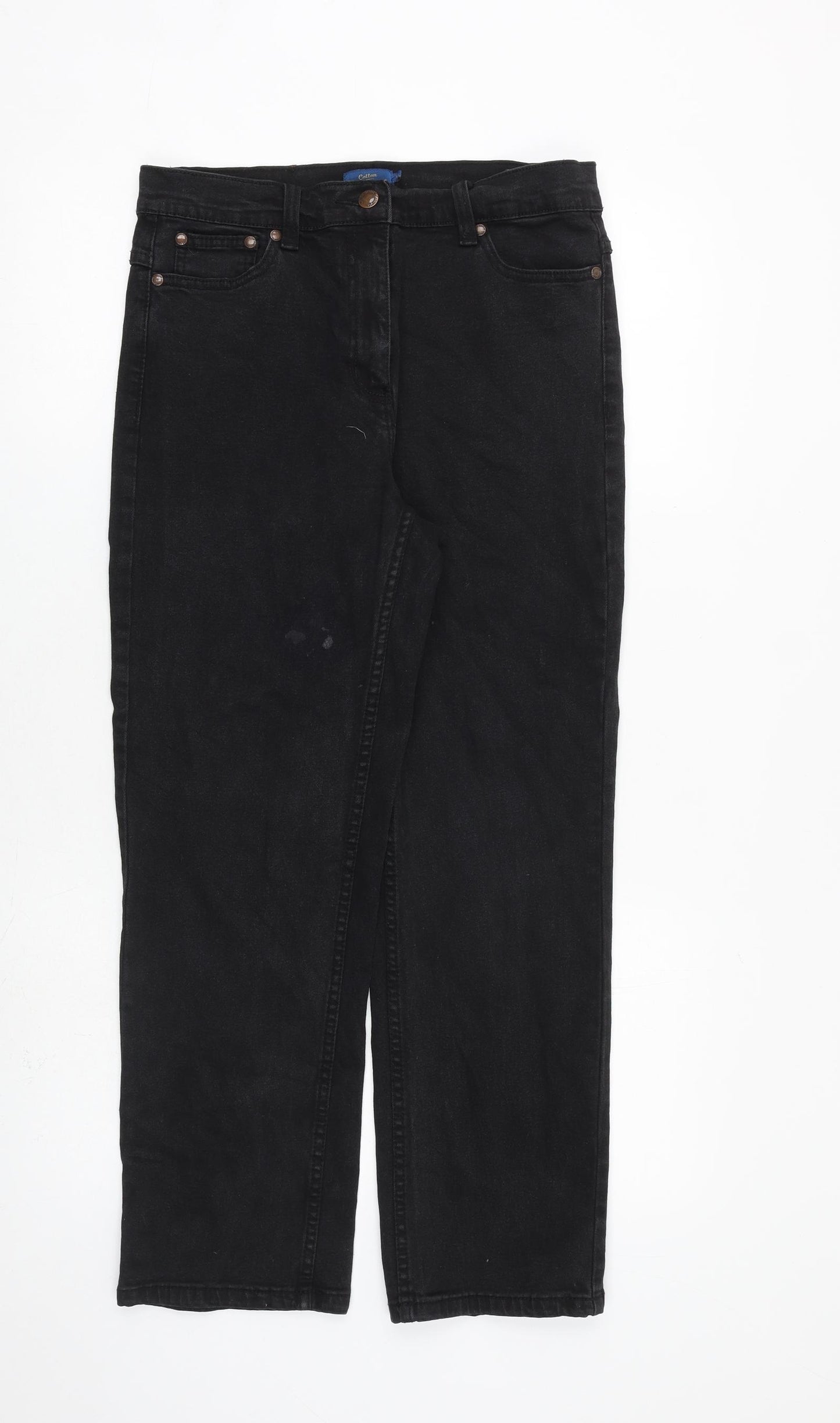 Cotton Traders Womens Black Cotton Straight Jeans Size 12 L27 in Regular Zip