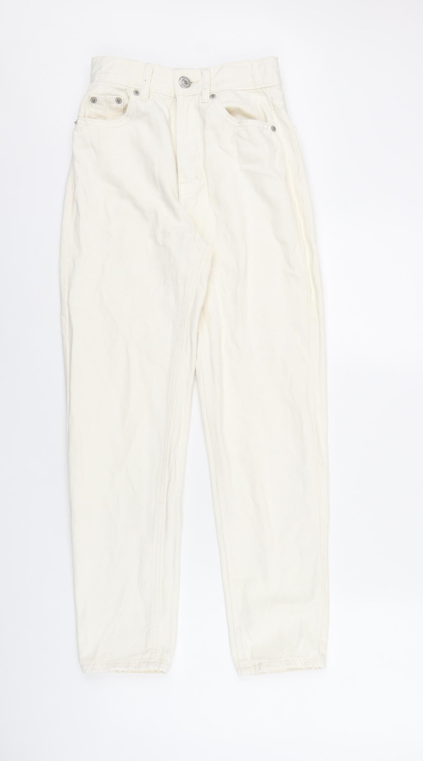 Pull&Bear Womens Ivory Cotton Mom Jeans Size 4 L26 in Regular Zip