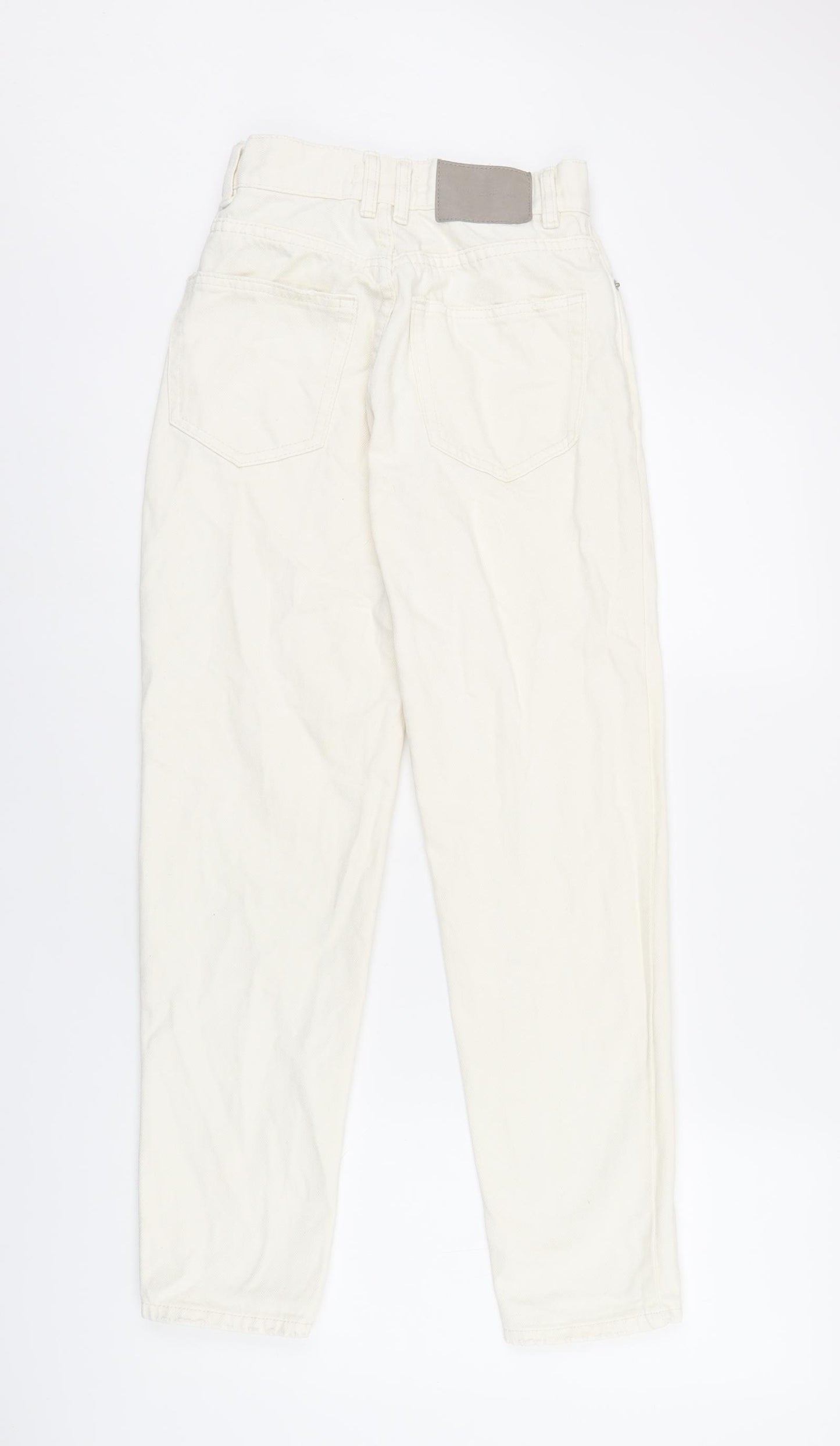 Pull&Bear Womens Ivory Cotton Mom Jeans Size 4 L26 in Regular Zip