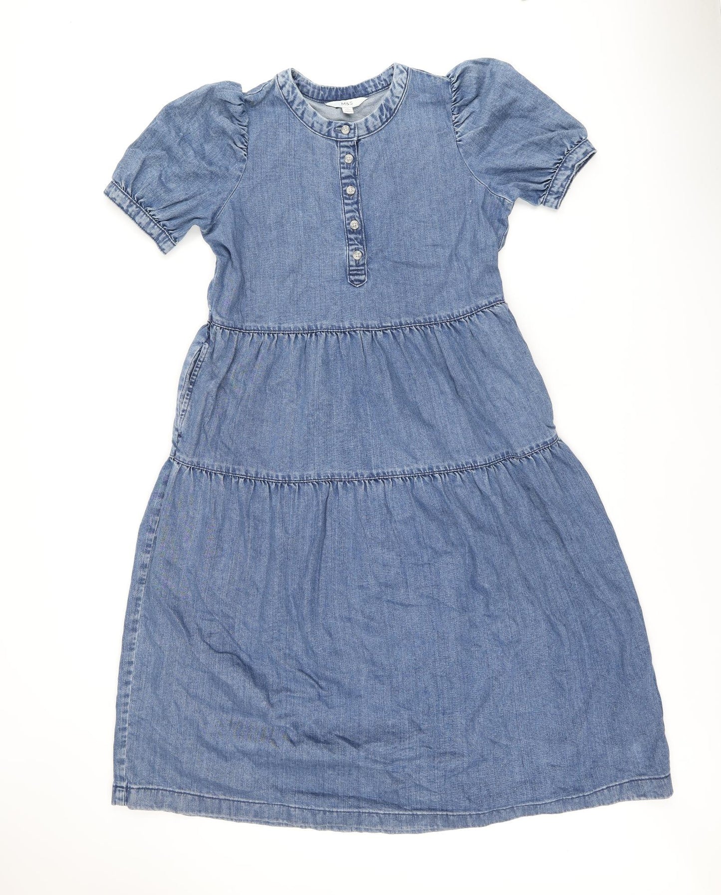 Marks and Spencer Womens Blue 100% Cotton A-Line Size 12 Round Neck Pullover