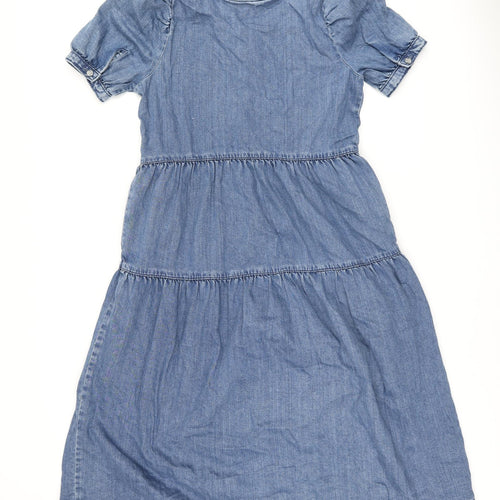 Marks and Spencer Womens Blue 100% Cotton A-Line Size 12 Round Neck Pullover
