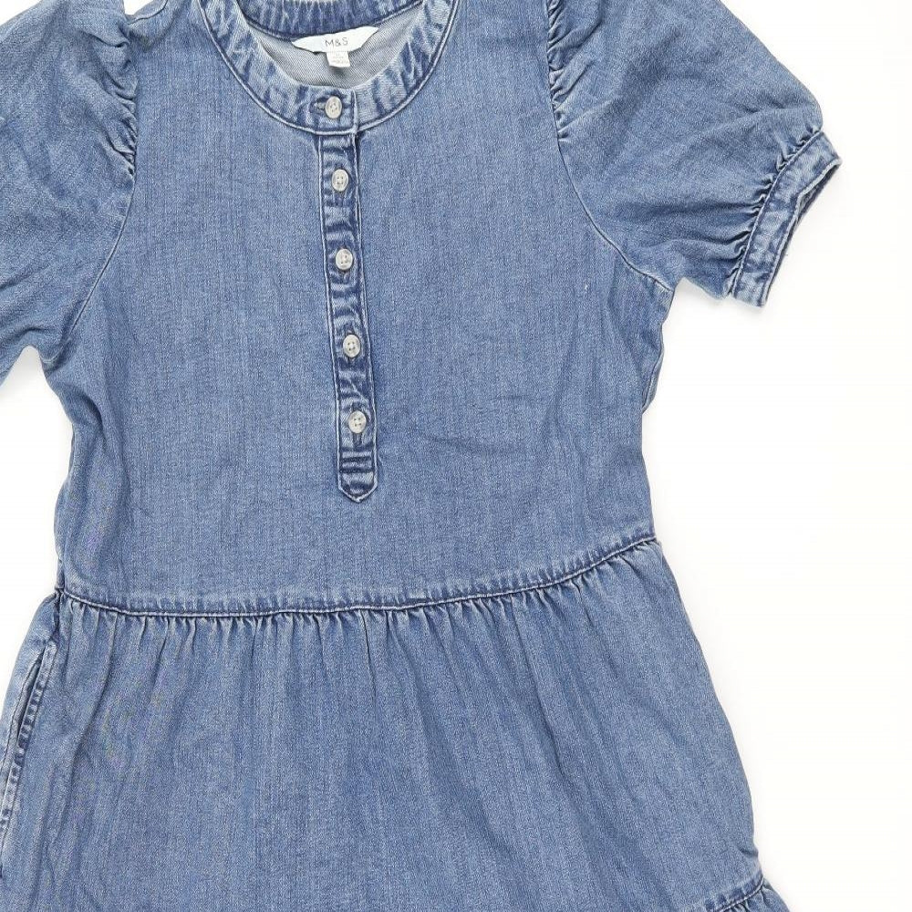 Marks and Spencer Womens Blue 100% Cotton A-Line Size 12 Round Neck Pullover