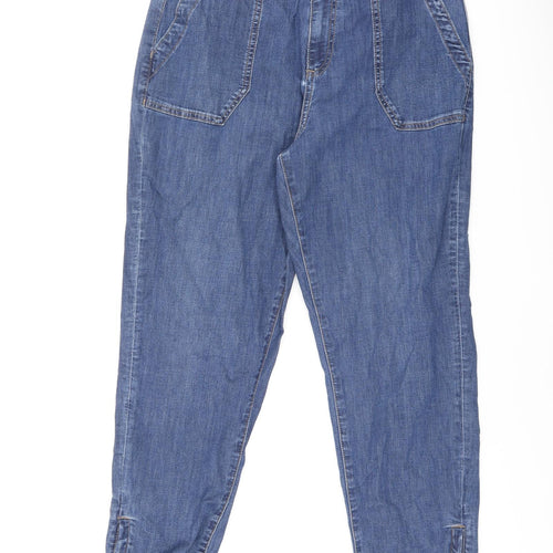 Marks and Spencer Womens Blue Cotton Straight Jeans Size 14 L25.5 in Regular Button - Short Leg