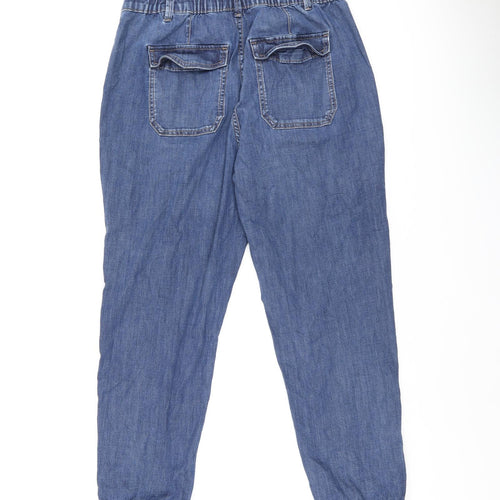 Marks and Spencer Womens Blue Cotton Straight Jeans Size 14 L25.5 in Regular Button - Short Leg