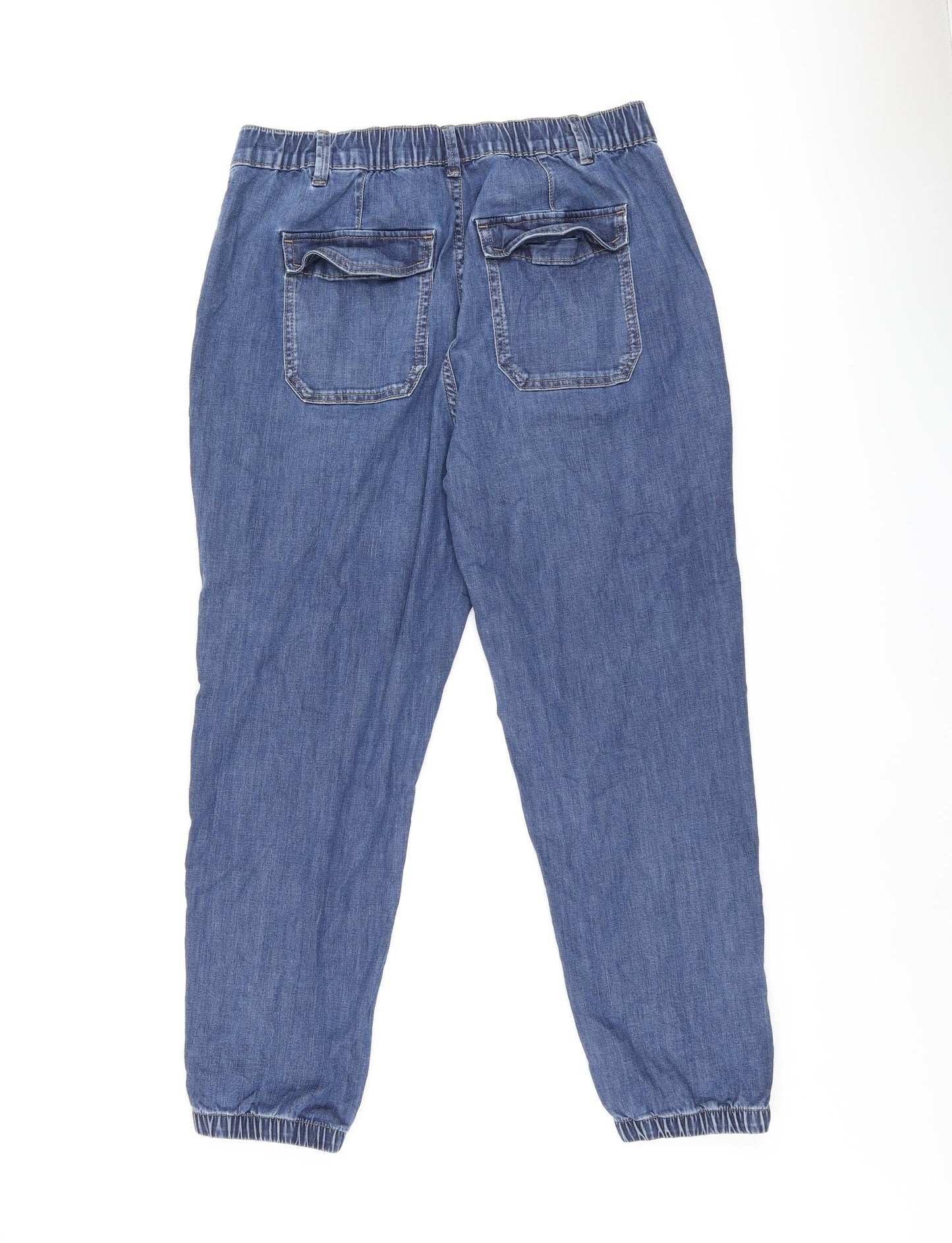 Marks and Spencer Womens Blue Cotton Straight Jeans Size 14 L25.5 in Regular Button - Short Leg
