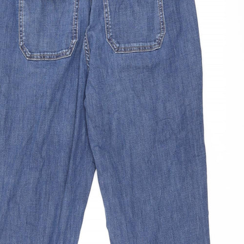 Marks and Spencer Womens Blue Cotton Straight Jeans Size 14 L25.5 in Regular Button - Short Leg
