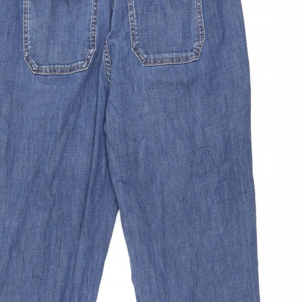 Marks and Spencer Womens Blue Cotton Straight Jeans Size 14 L25.5 in Regular Button - Short Leg
