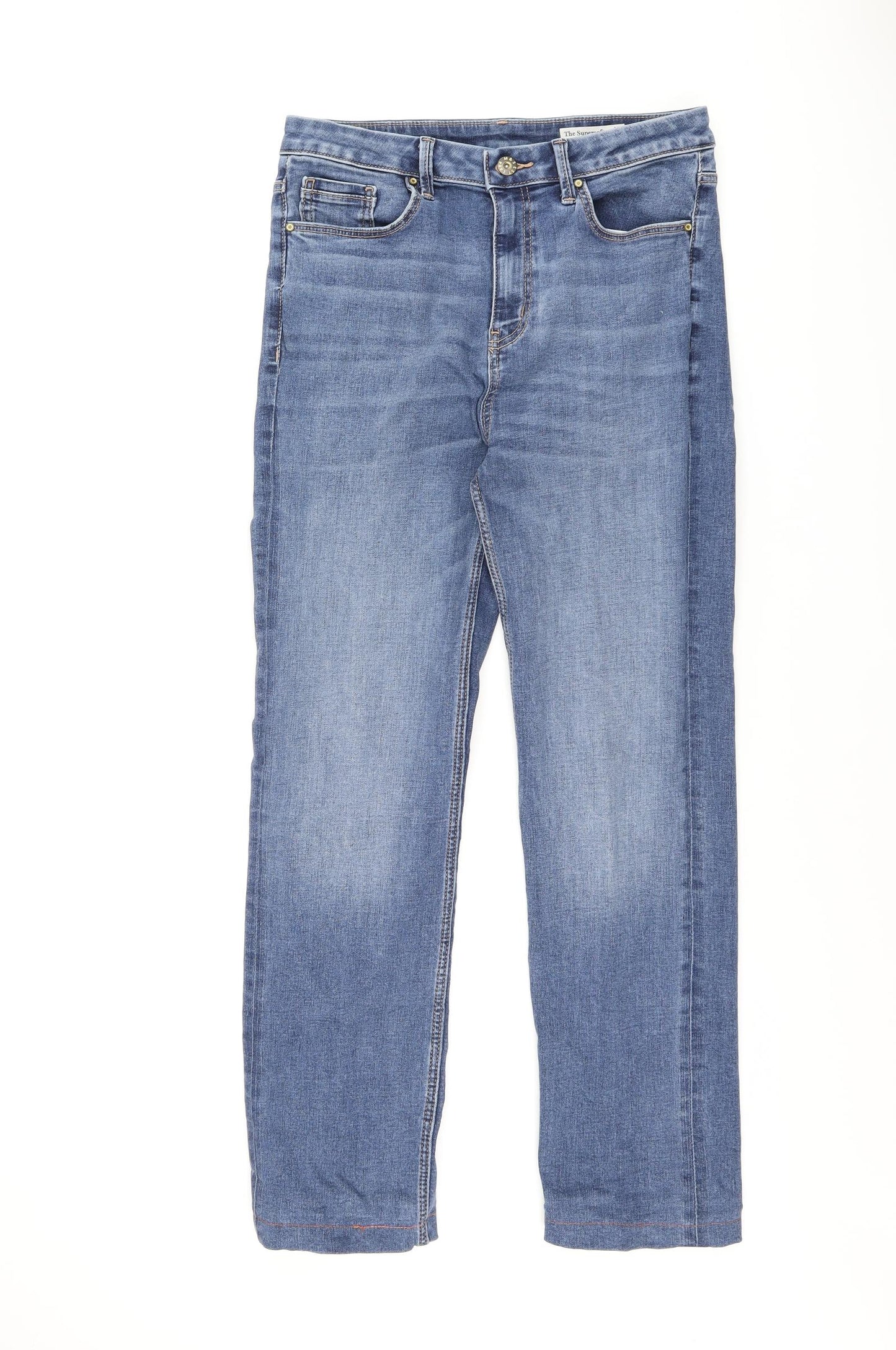 Marks and Spencer Womens Blue Cotton Straight Jeans Size 12 L26.5 in Regular Zip