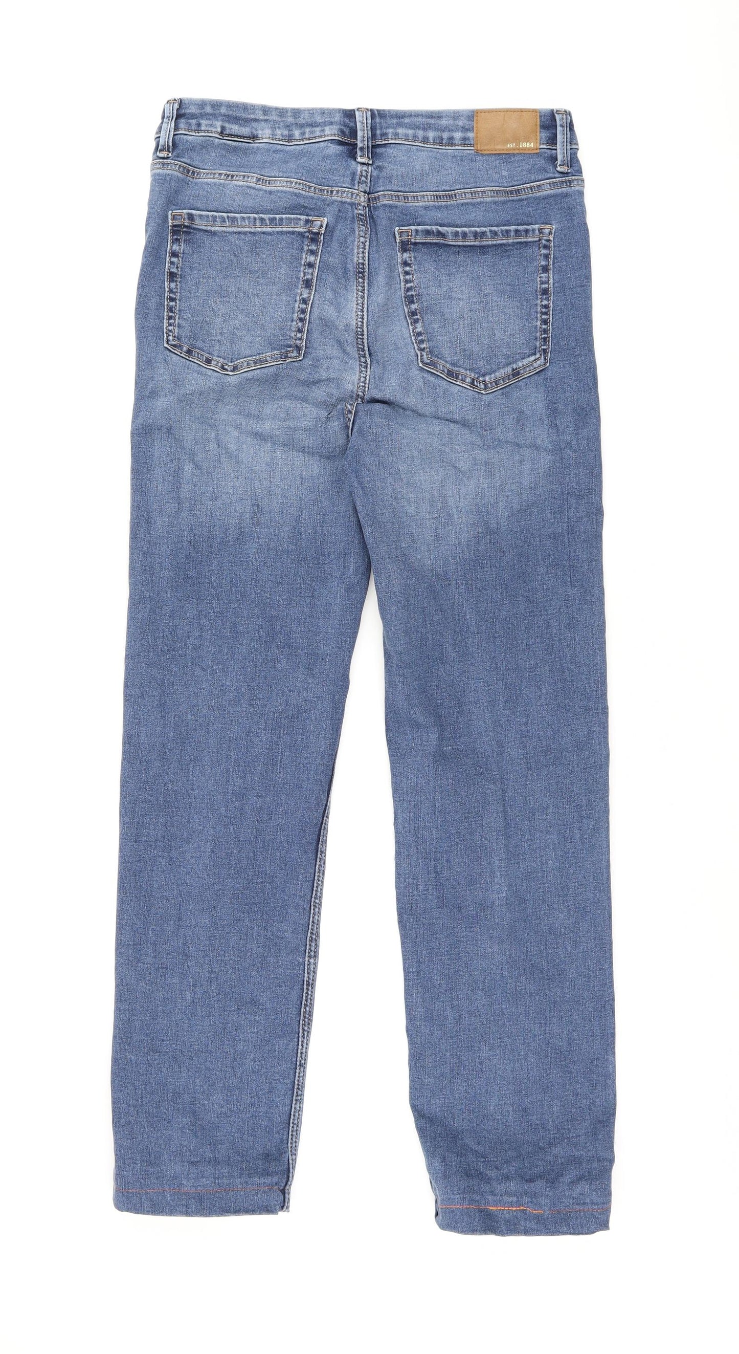 Marks and Spencer Womens Blue Cotton Straight Jeans Size 12 L26.5 in Regular Zip