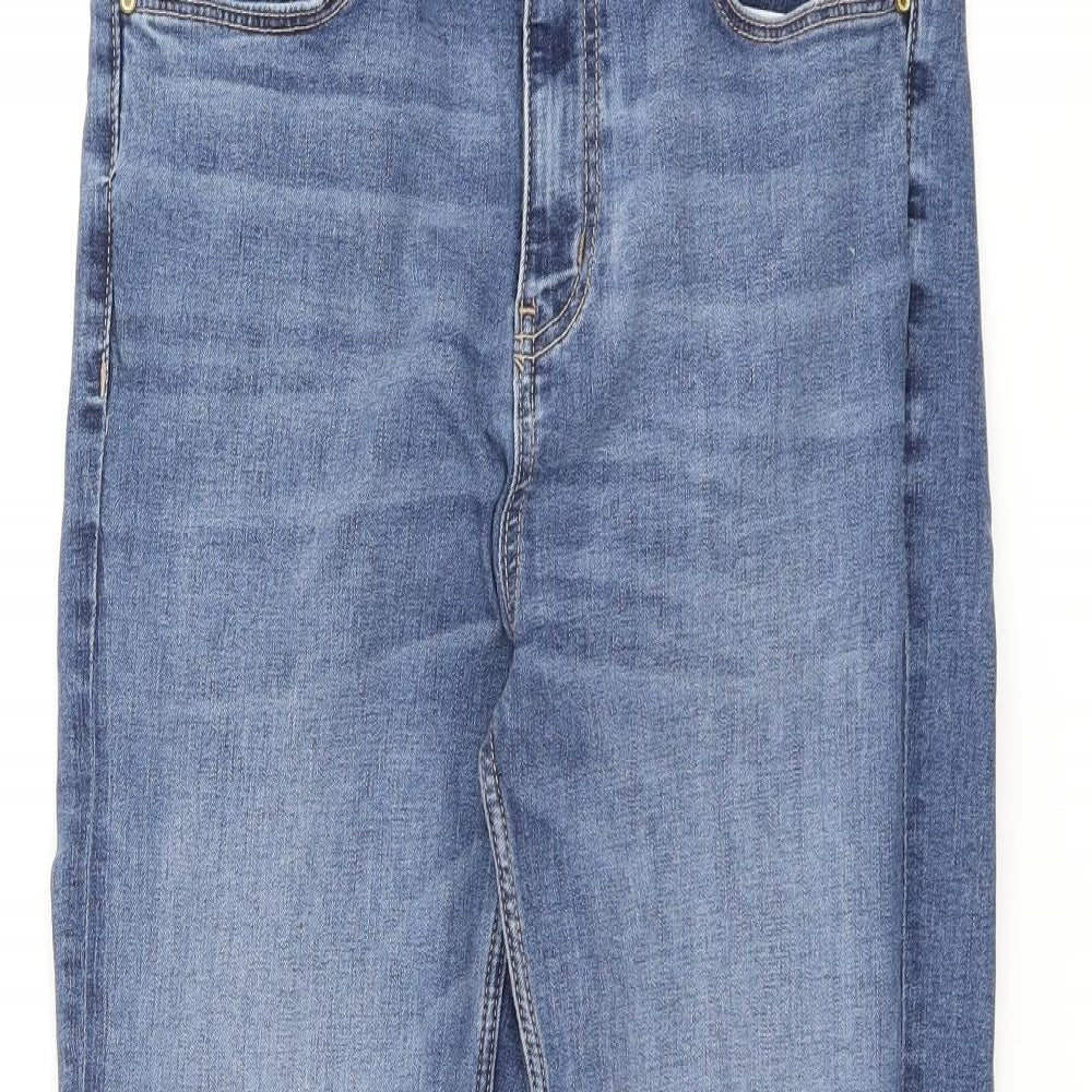 Marks and Spencer Womens Blue Cotton Straight Jeans Size 12 L26.5 in Regular Zip