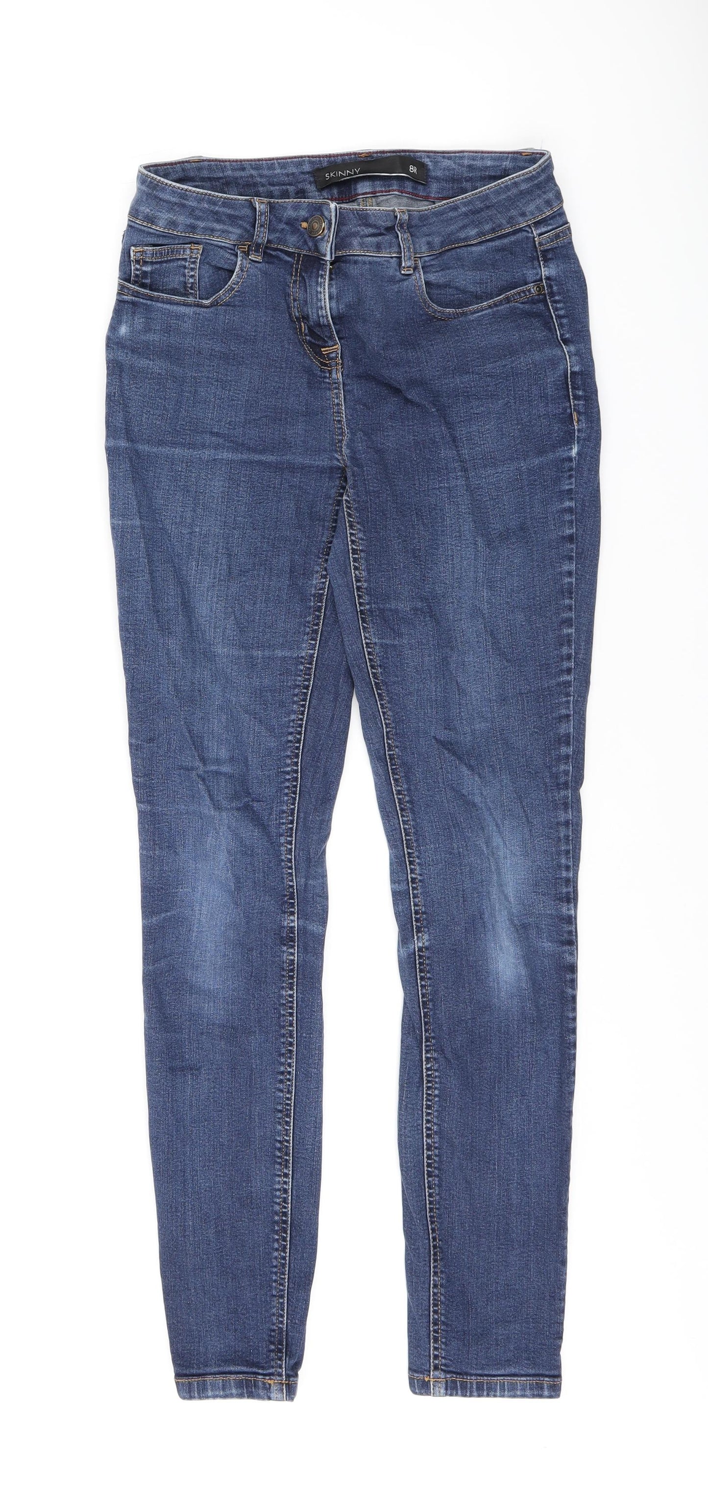 NEXT Womens Blue Cotton Skinny Jeans Size 8 L28 in Regular Zip
